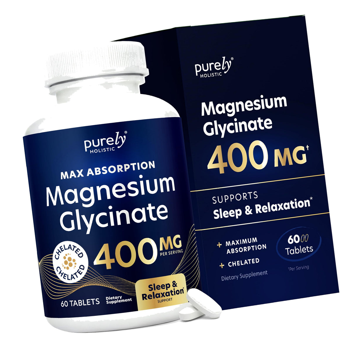 Magnesium Glycinate 400mg, Sleep, Relaxation & Muscle Support, Month Supply