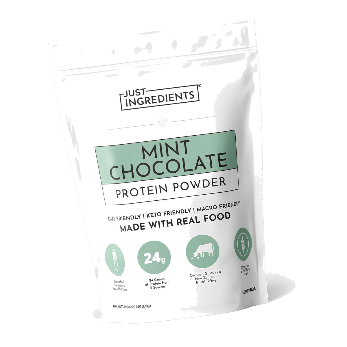 JUST INGREDIENTS Mint Chocolate Whey Protein - Grass-Fed - 15 Servings