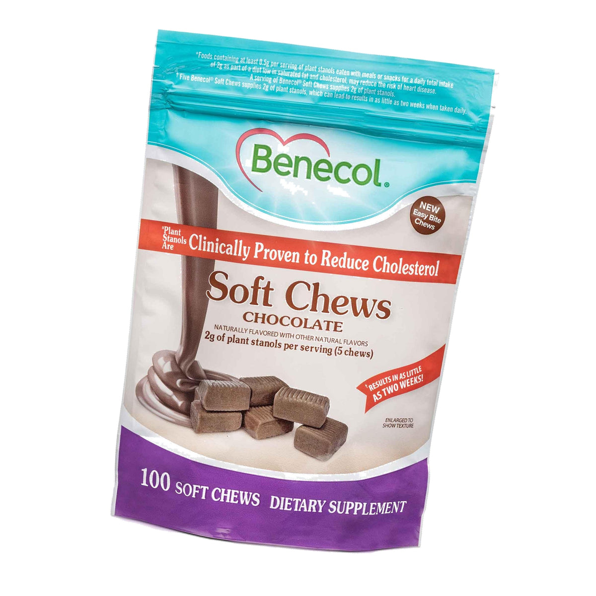Benecol® Soft Chews – New Easy Bite Chew – with Plant Stanols Clinically Proven to Help Lower Cholesterol – Chocolate Flavor – 100 Count Pouch