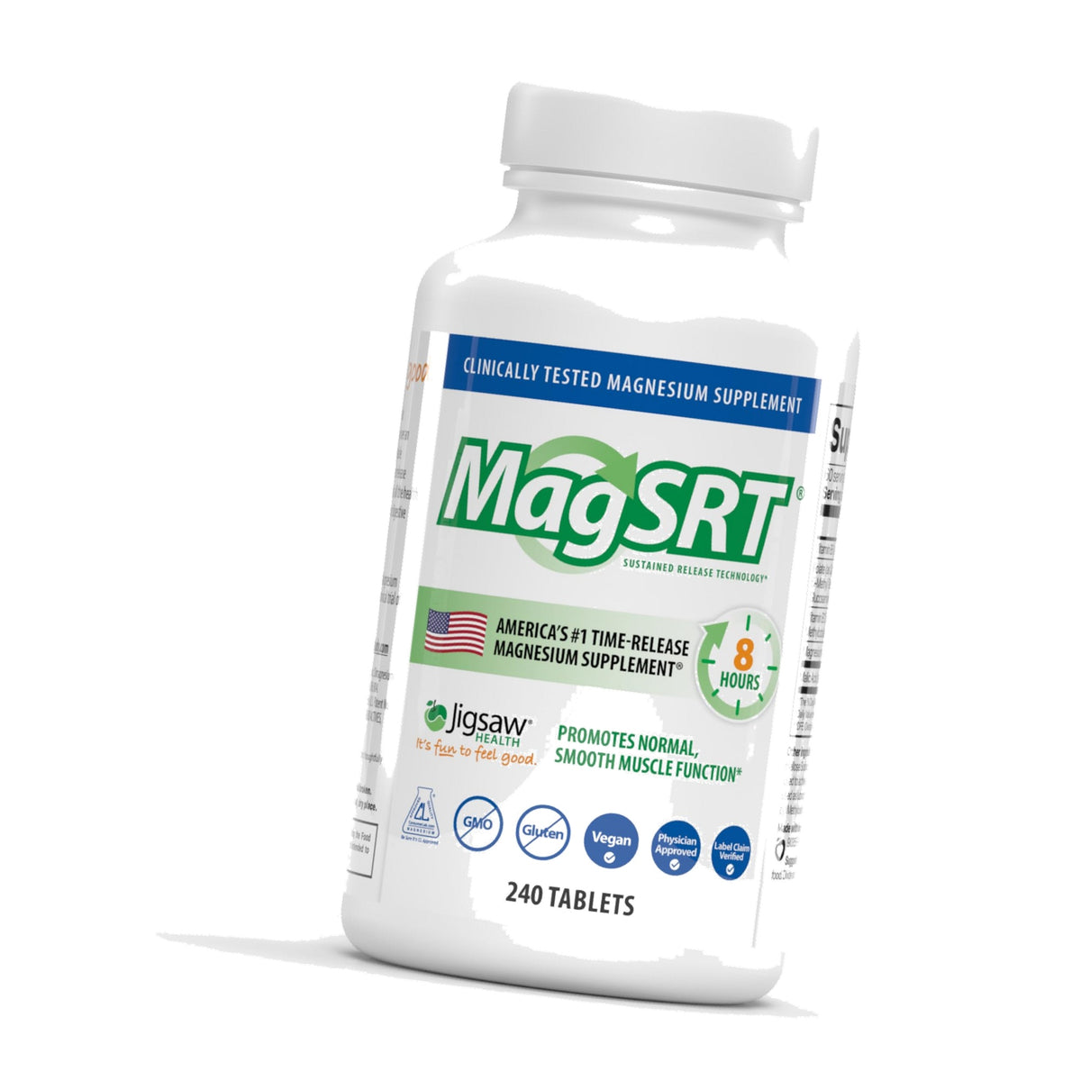Jigsaw Health MagSRT | Magnesium Malate Supplement with Vitamin B6, Folate & B12 | 240 Tablets | 60 Servings