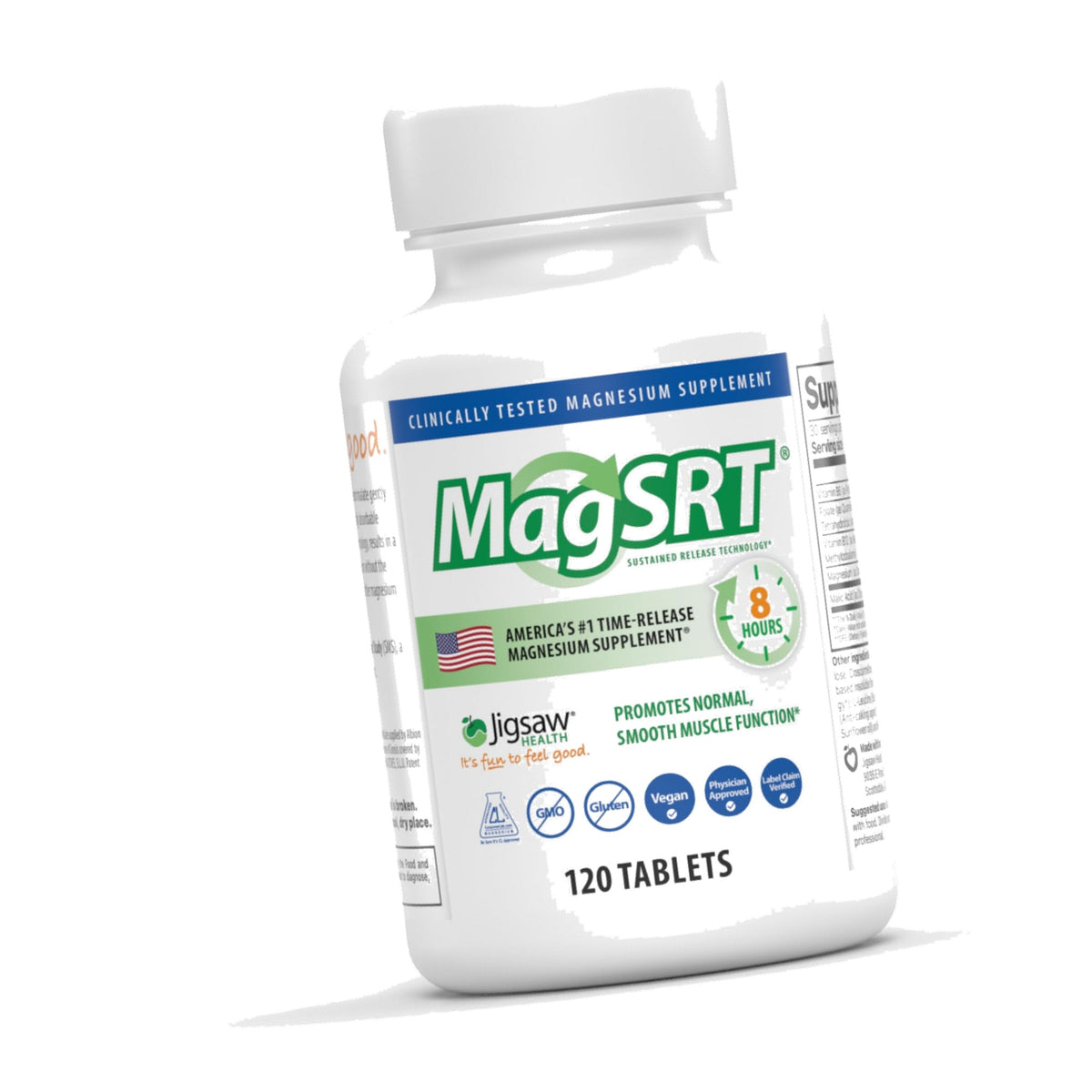 Jigsaw Health MagSRT | Magnesium Supplement with Vitamin B6, Folate & B12 | 120 Tablets | 30 Servings