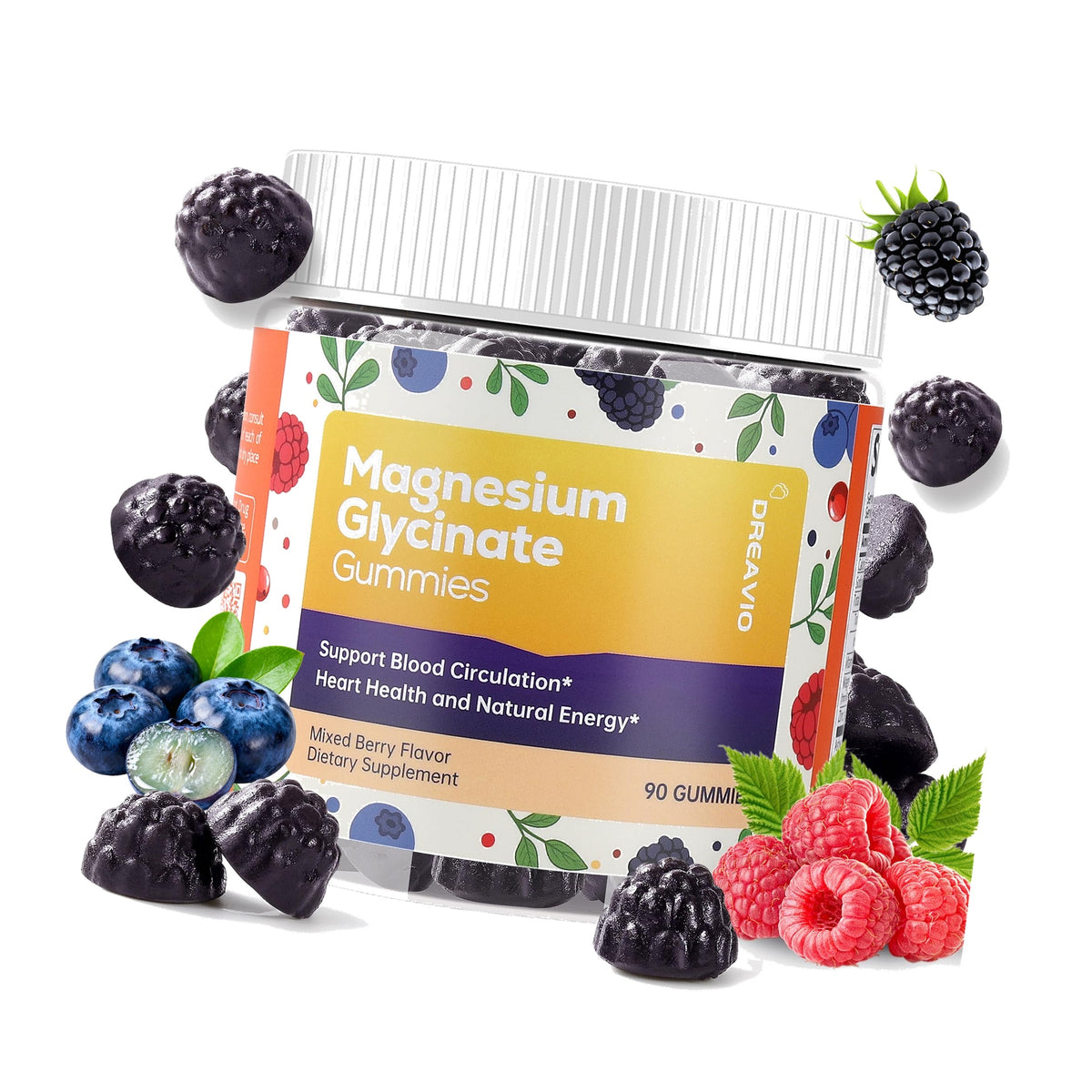 DREAVIO 600mg Magnesium Glycinate Gummies, Sugar Free, 90 Count