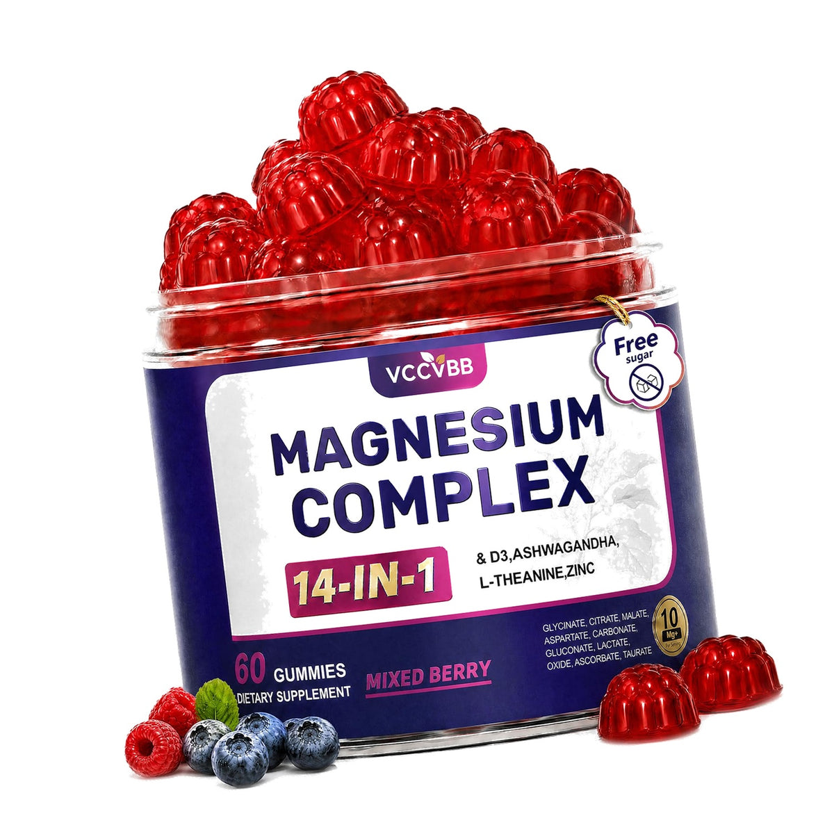 Magnesium Glycinate Gummies 500mg, Sugar Free, 14-in-1, Adults & Kids