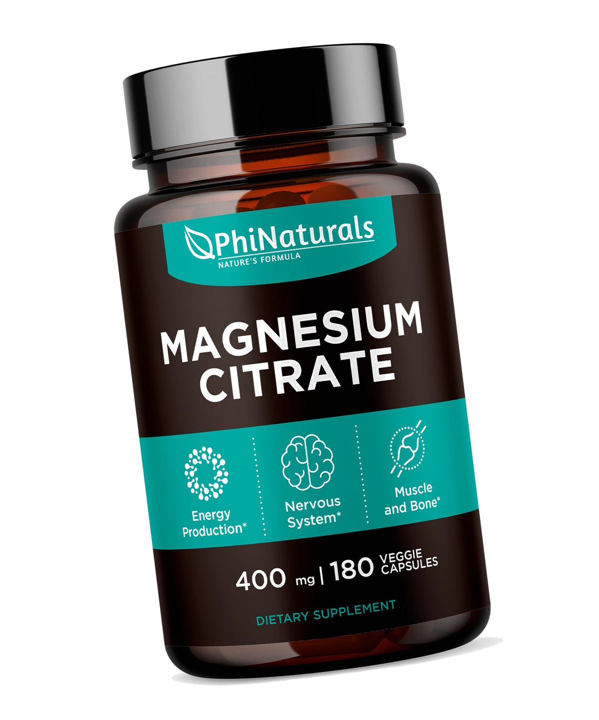 Magnesium Citrate Powder Capsules 400mg - 180 Count Veg Caps - PhiNaturals