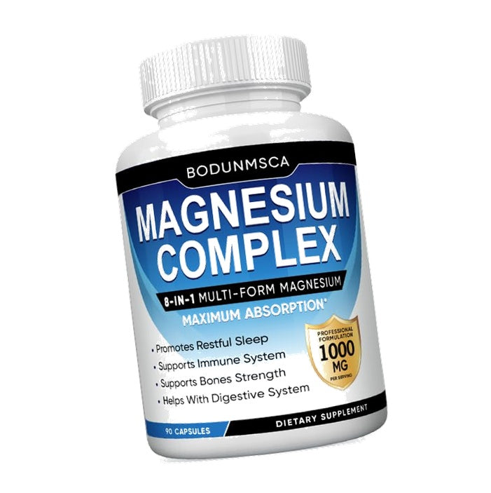 Magnesium Complex 1000mg, 8-in-1 Magnesium Supplement Capsules with Glycinate, Citrate, Malate & Taurate, Supports Muscle, Bone, Energy & Daily Wellness, for Women & Men, 90 Capsules(1PCS)