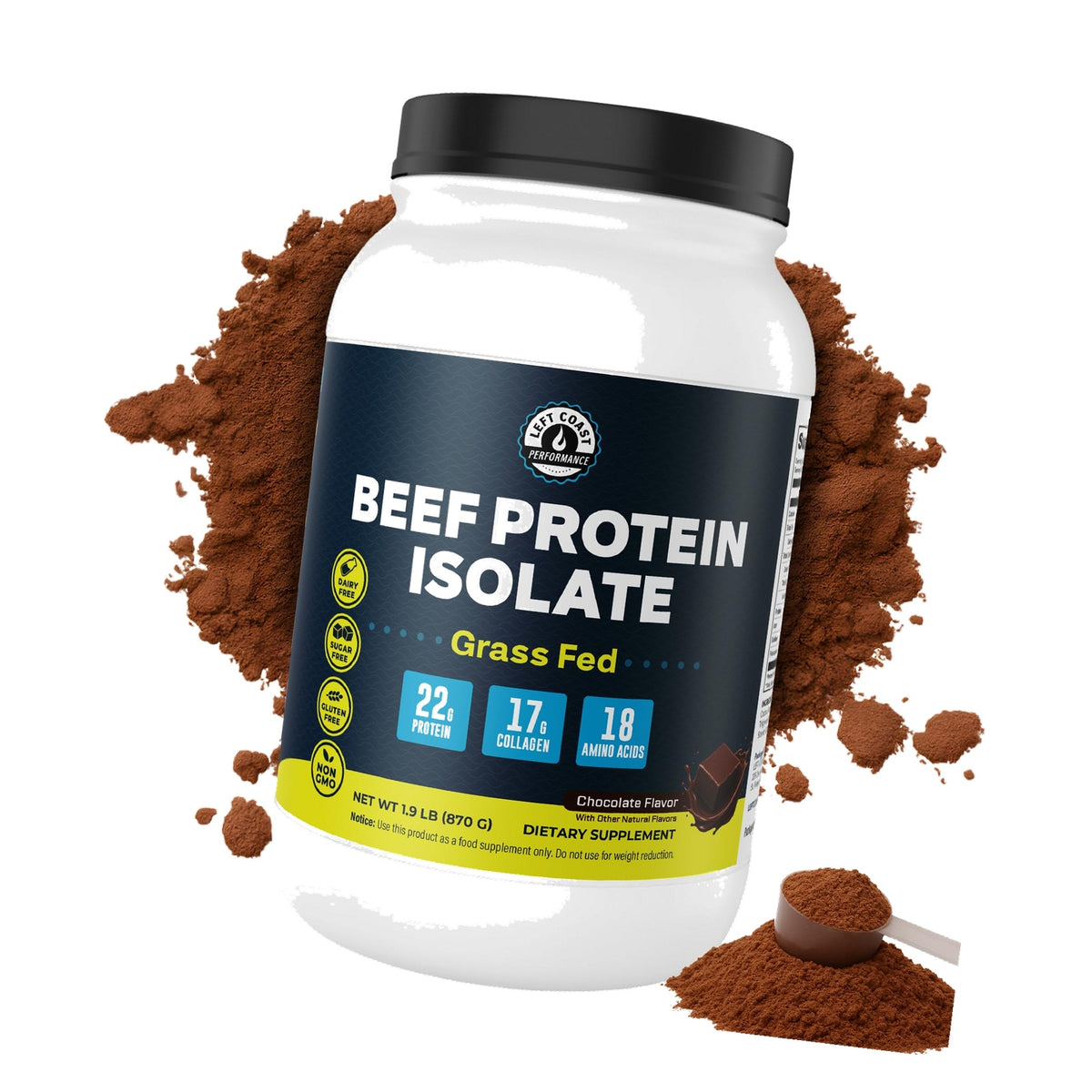 Grass Fed Beef Protein Powder, Chocolate Flavor, 30 Servings