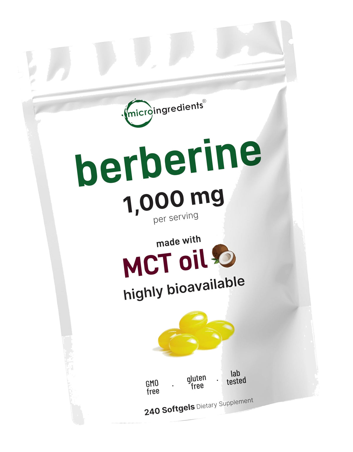 Micro Ingredients Berberine 1000mg with MCT Oil, 240 Softgels