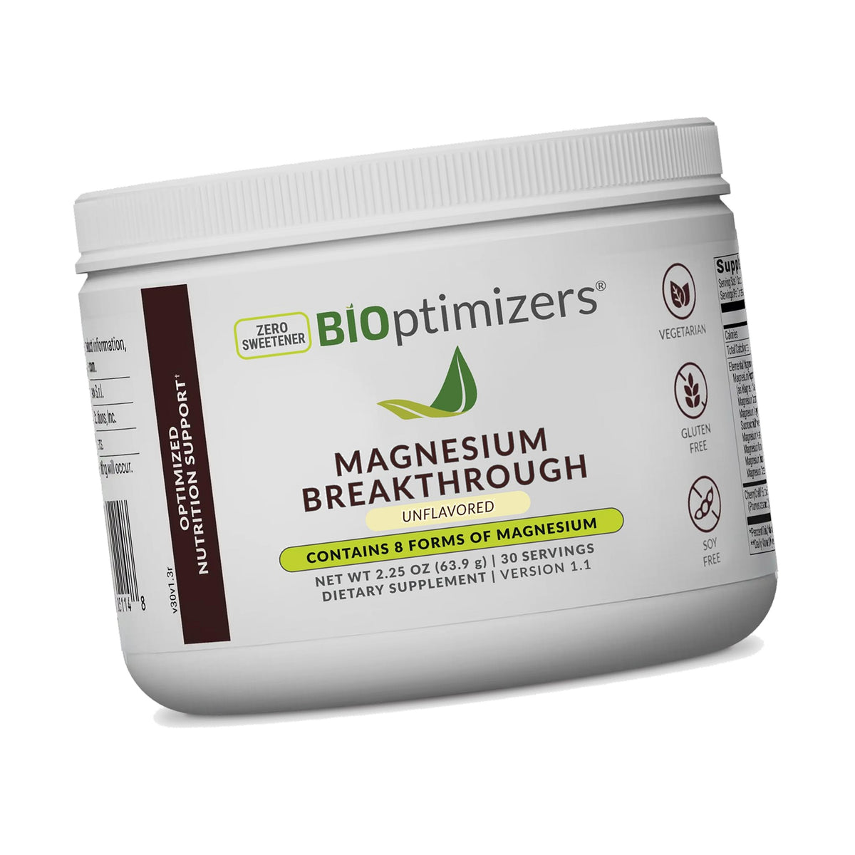 BIOptimizers Magnesium Drink, 8 Forms of Magnesium Unflavored 30 Servings