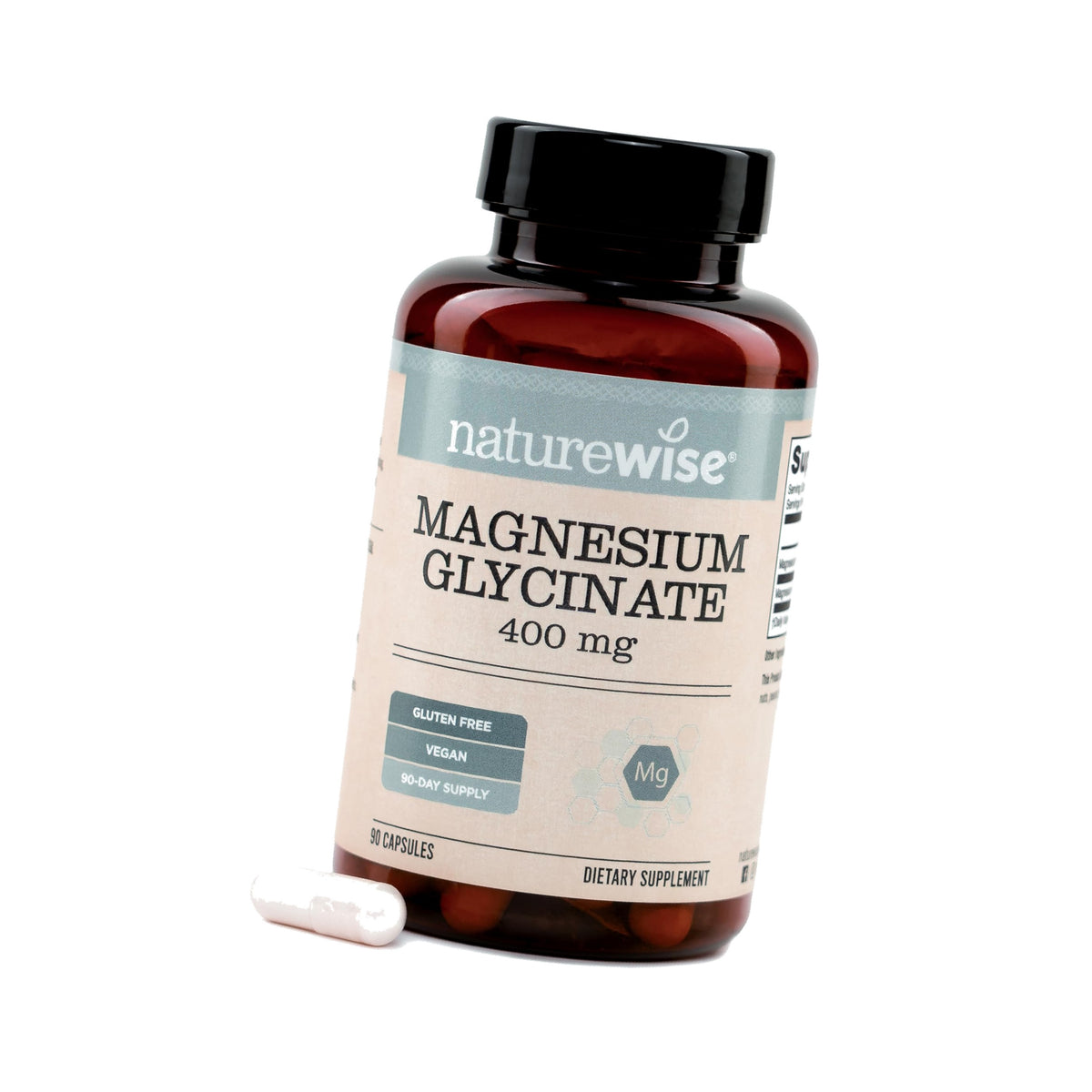 NatureWise Magnesium Glycinate 400mg, Sleep & Muscle Support, 90 Capsules