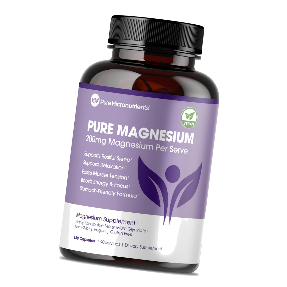 Pure Magnesium Glycinate Supplement – Highly Absorbable Chelated Magnesium to Support Sleep, Muscle & Nerve Health, Energy, Relaxation & Bone Health – 200mg Per Serving, 180 Capsules