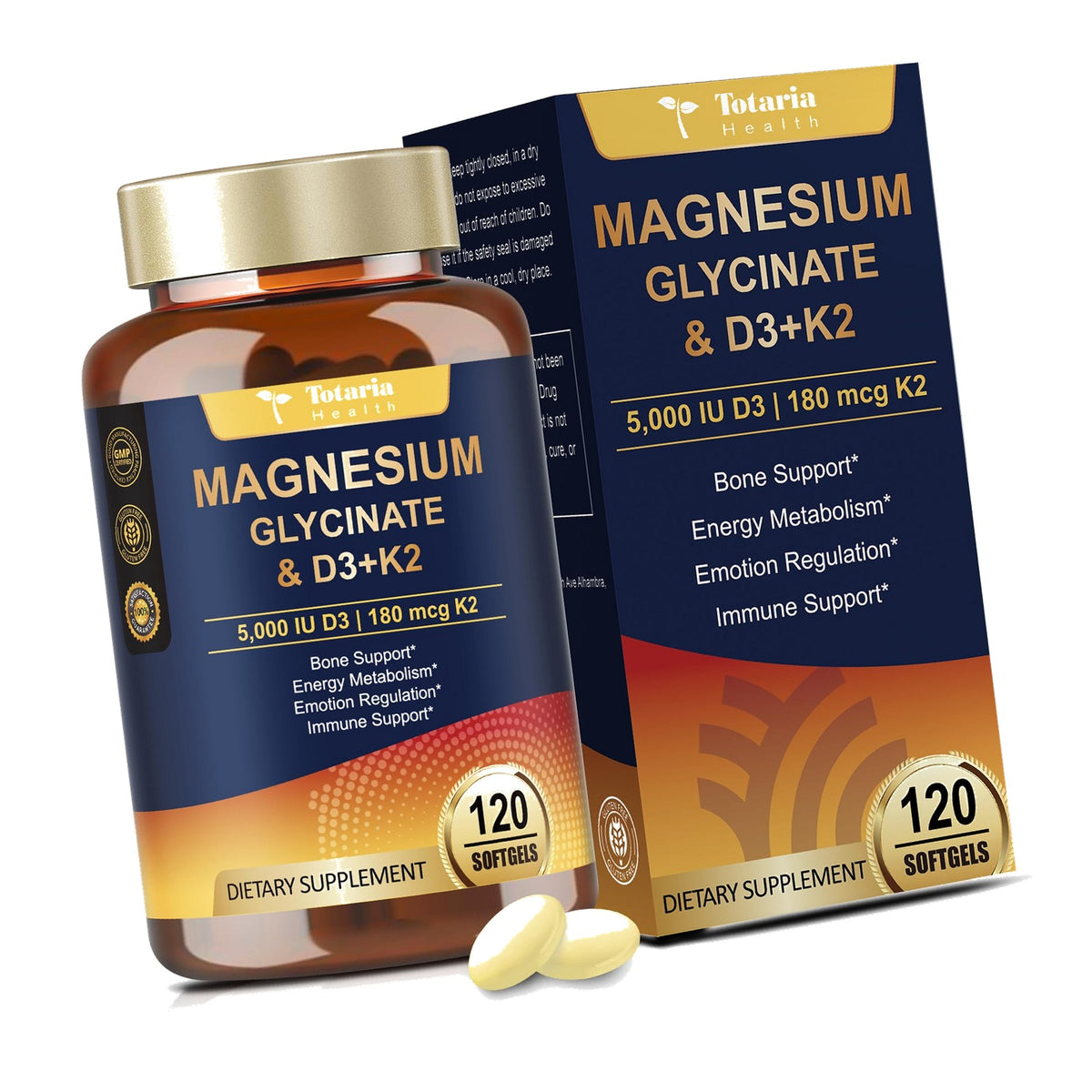 9-in-1 Magnesium Glycinate 500mg + Vitamin D3 5000 IU & K2 Complex - High Absorption - Healthy Stress, Sleep, Muscle Function, Bone Health & Energy Supports | Non-GMO, Gluten-Free 120 Softgels