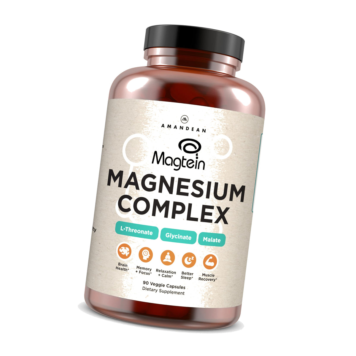 AMANDEAN Magtein Magnesium Complex: L-Threonate, Glycinate, Malate, 90ct