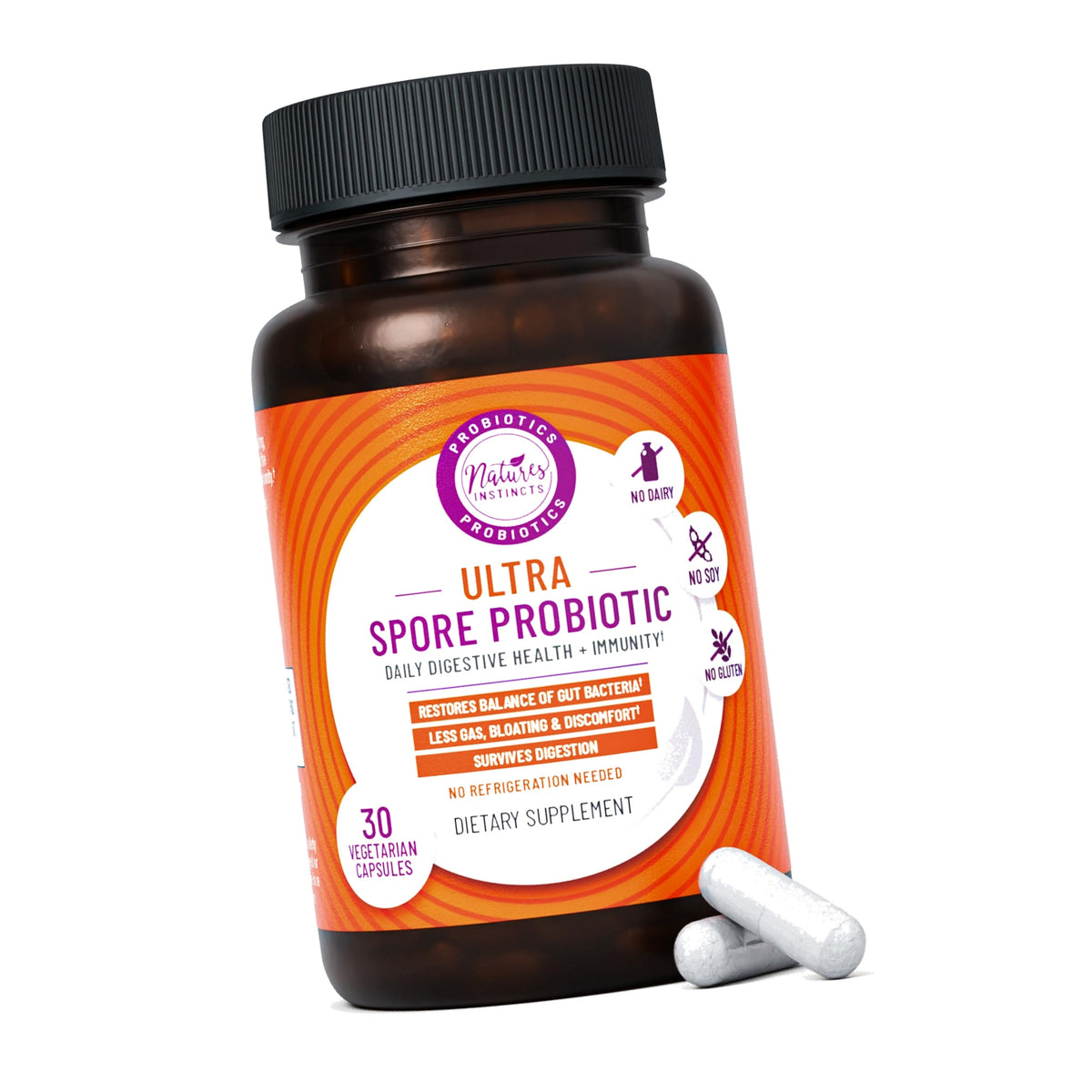 Natures Instincts Ultra Spore Probiotic with Live Strains | Daily Soil Based Probiotic for Digestive Support & Gut Health | Soy-Free, Dairy-Free, Gluten-Free, Non-Refrigerated Probiotics, 30 Capsules