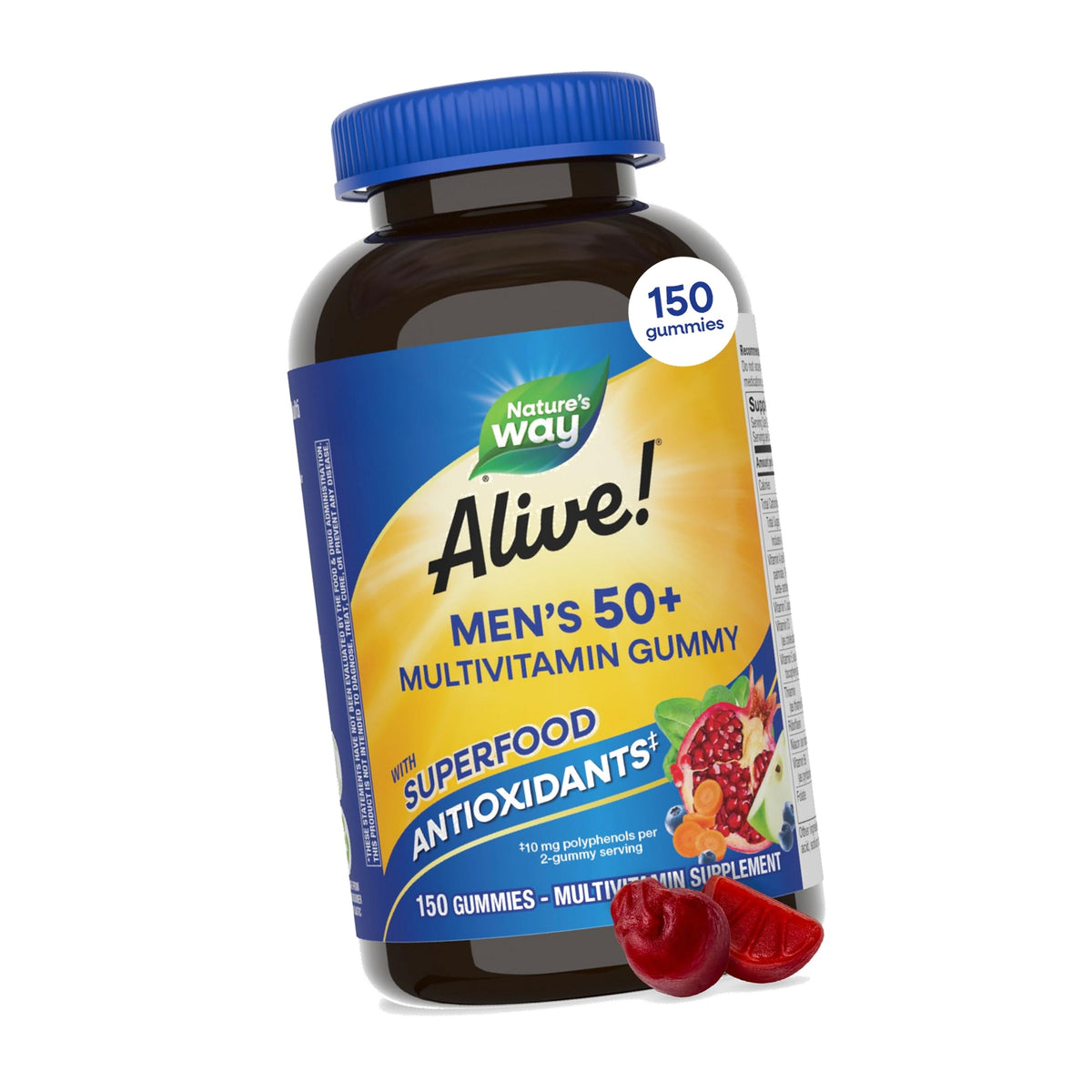 Nature's Way Alive! Men’s 50 Plus Multivitamin Gummy, Fruit-Flavored, 150ct