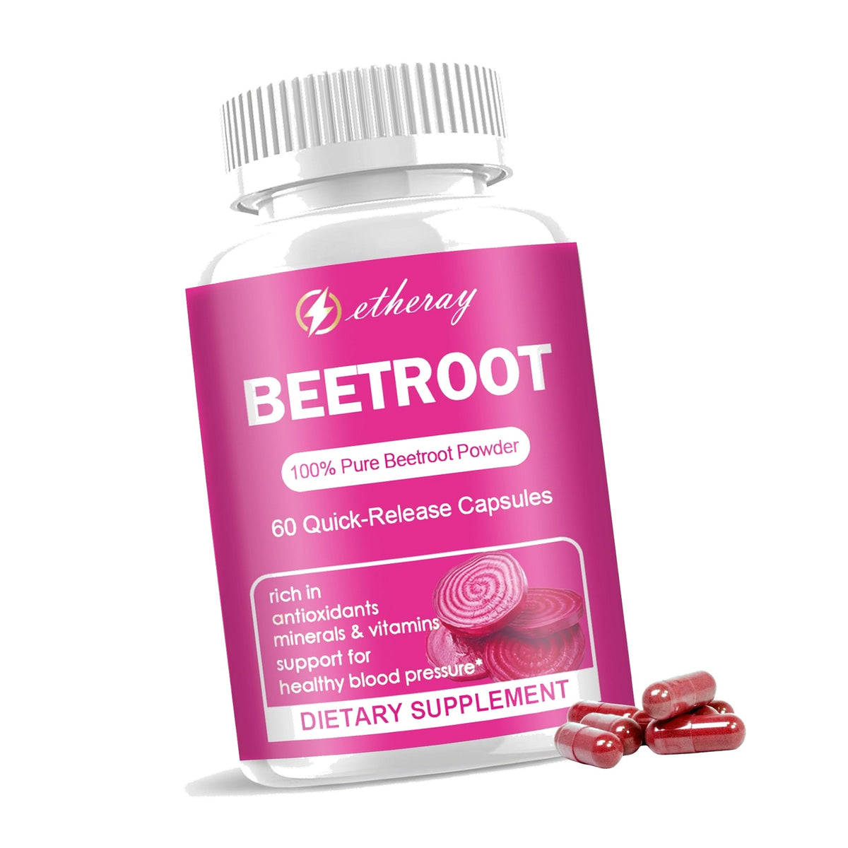 Beet Root Capsules - 1300mg Organic Pure Beetroot Beets Powder 60 Capsules-30 Days Supply | Natural & Vegan Supplement