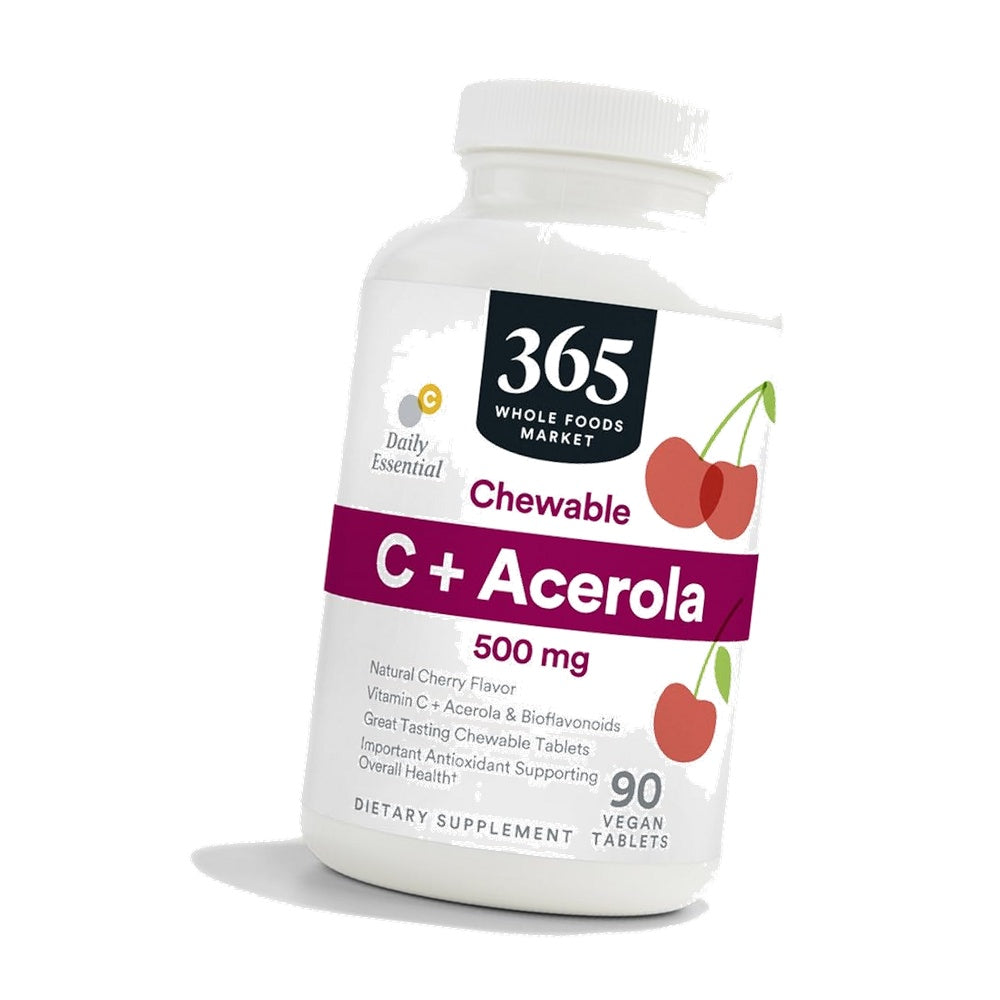 365 by Whole Foods Market, Chewable C + Acerola C 500mg, Natural Cherry Flavor, Vegan, 90 Tablets