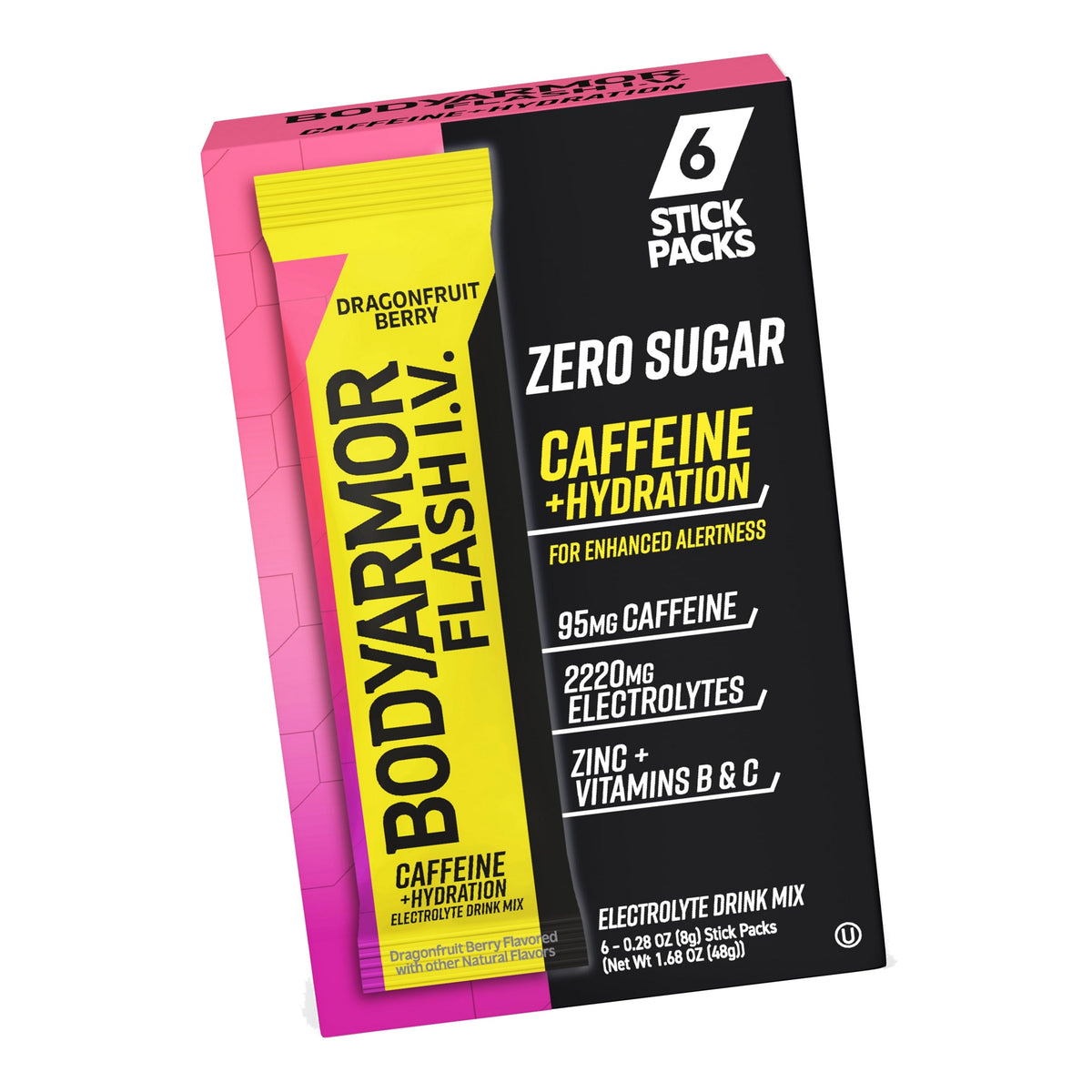 BODYARMOR Flash IV Caffeine + Zero Sugar Electrolyte Mix, Dragonfruit, 6 Ct