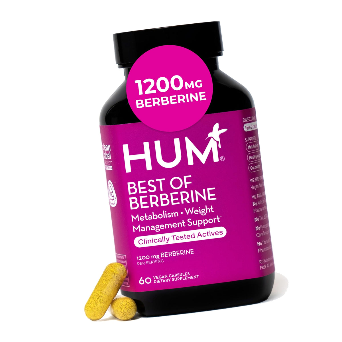 HUM Best of Berberine Supplement 1200mg, Metabolic & Gut Health, 60 Count