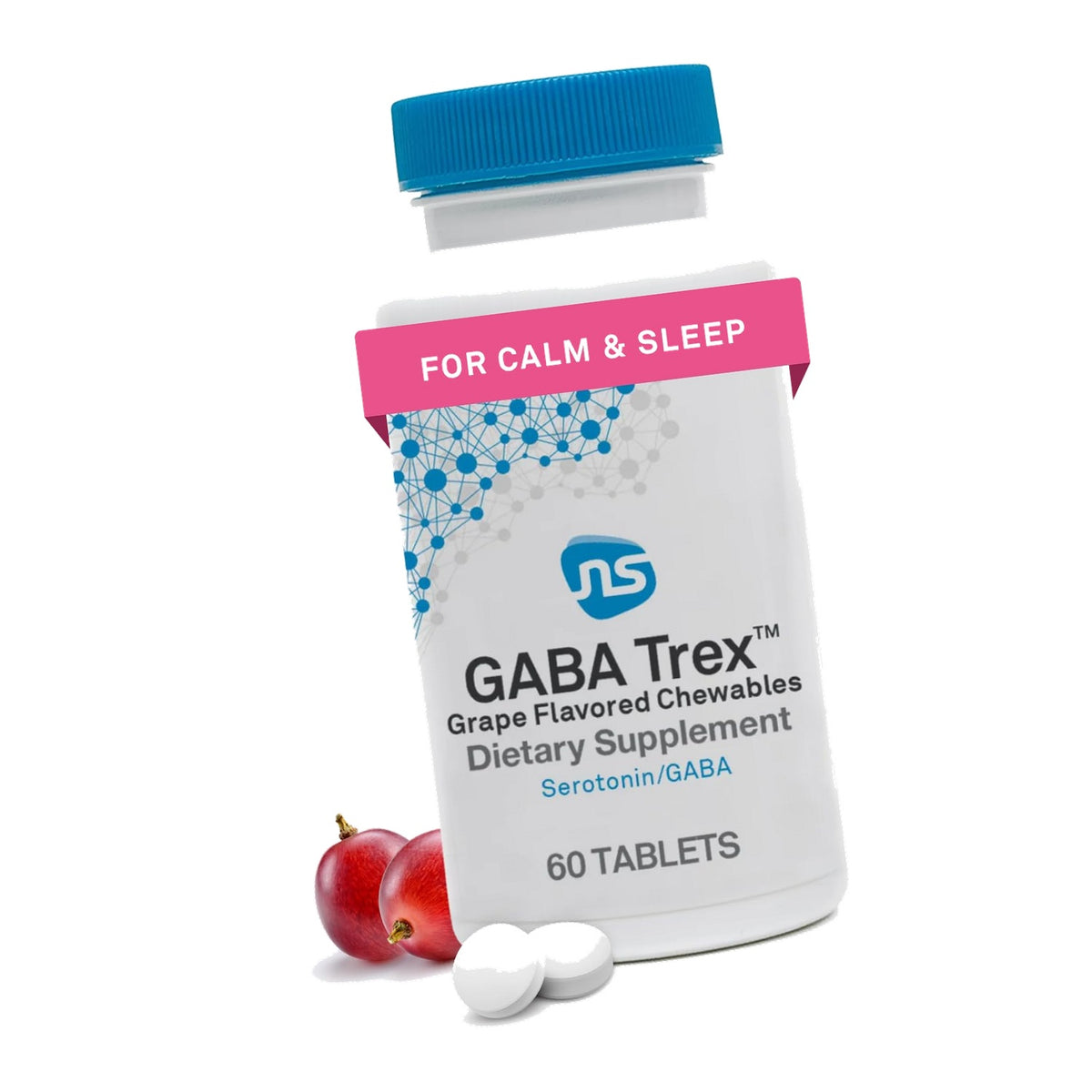 NeuroScience GABA Trex, Chewable Calm Aid Tablets, Grape Flavored, 60 Count