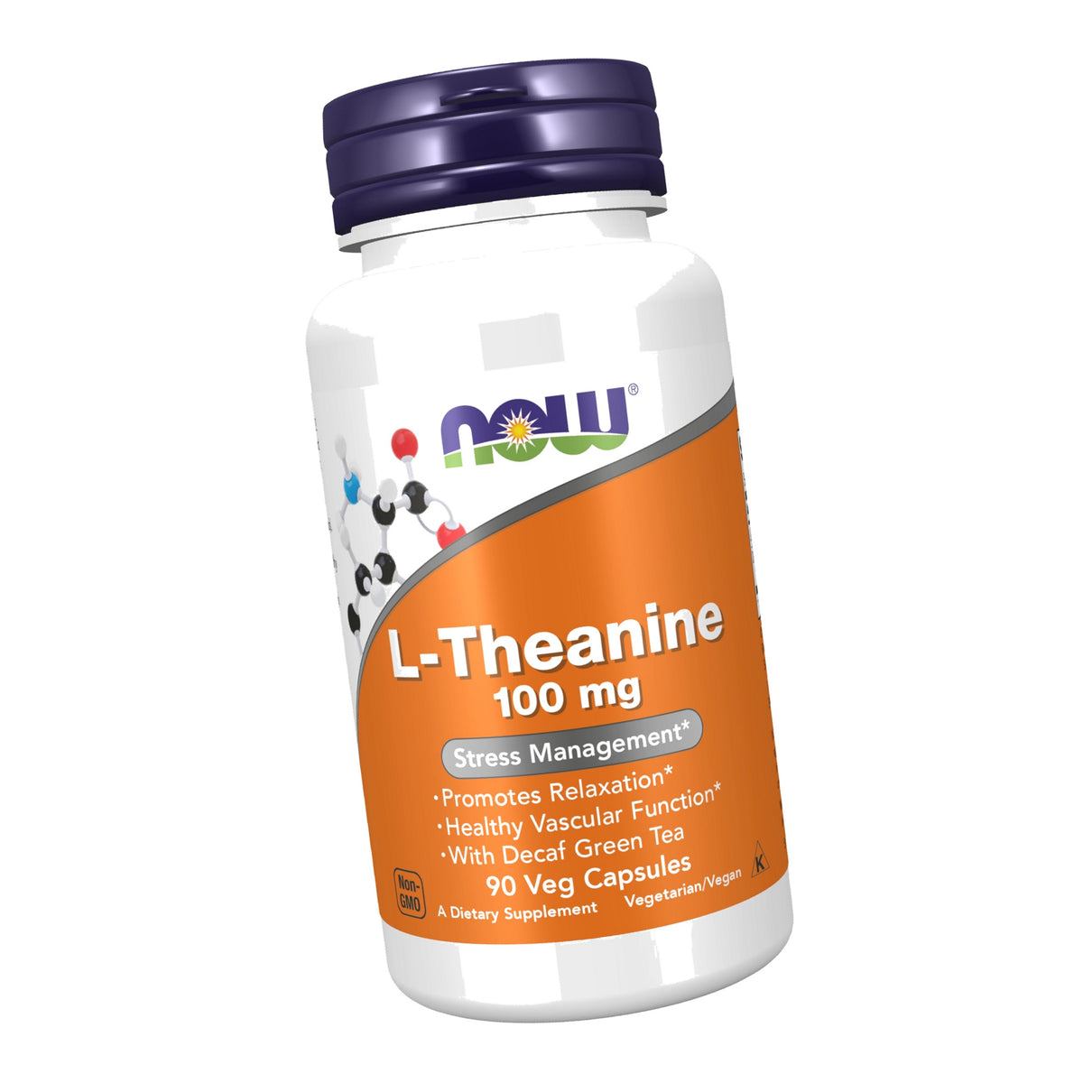 NOW Supplements, L-Theanine 100 mg with Decaf Green Tea, 90 Veg Caps