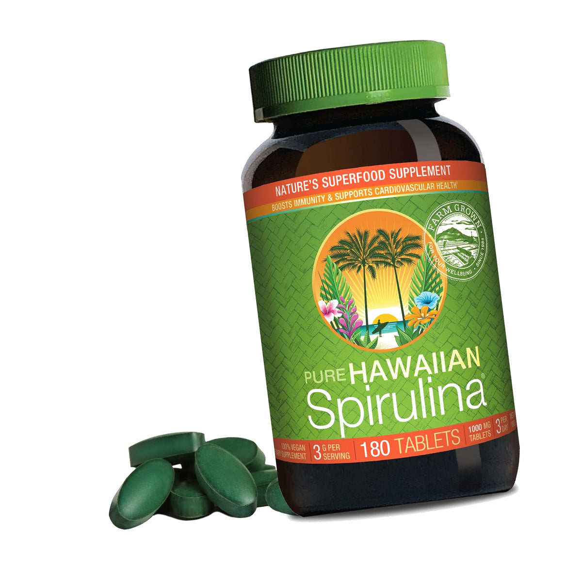 Nutrex Hawaii Pure Hawaiian Spirulina Tablets, Vegan, 1000 mg, 180 Count