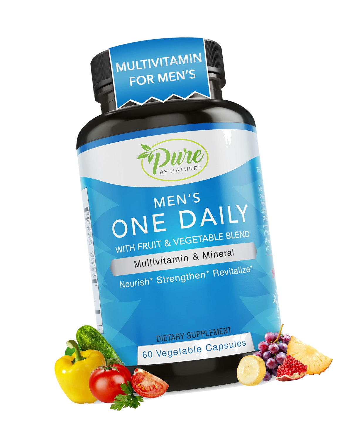 Pure By Nature One-Daily Multivitamin for Men, Immune Support Supplement with Non-GMO Ingredient, Vitamin & Minerals for Energy, 60 Veggie Capsules