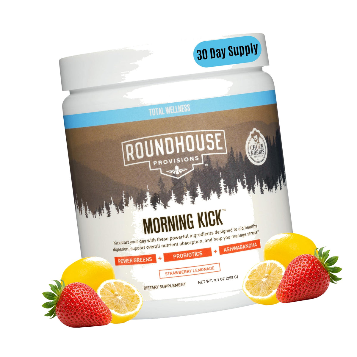 ROUNDHOUSE PROVISION Morning Kick Greens, Strawberry Lemonade, 30 Servings