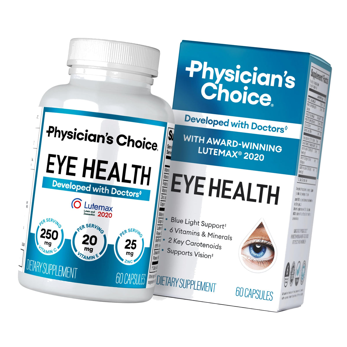 Physician's Choice Eye Health - Lutein, Zeaxanthin & Bilberry Extract - Supports Eye Strain, Dry Eyes, and Vision Health - 2 Award-Winning Clinically Proven Eye Vitamin Ingredients - Carotenoid Blend