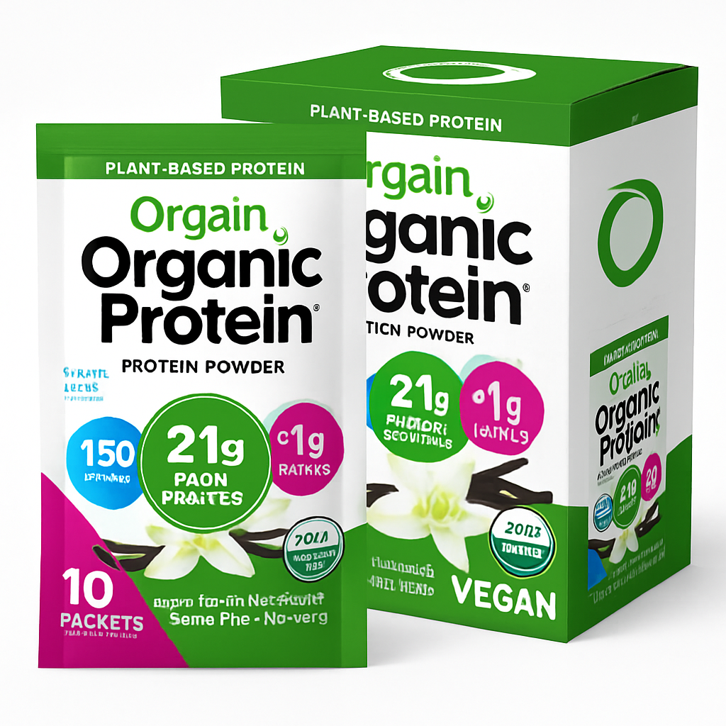 Orgain Organic Vegan 21g Protein Powder Vanilla Bean 10 Travel Packs