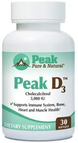 Peak Pure & Natural Peak D3 - Calciferol Vitamin D3 5,000 IU, 30 Capsules