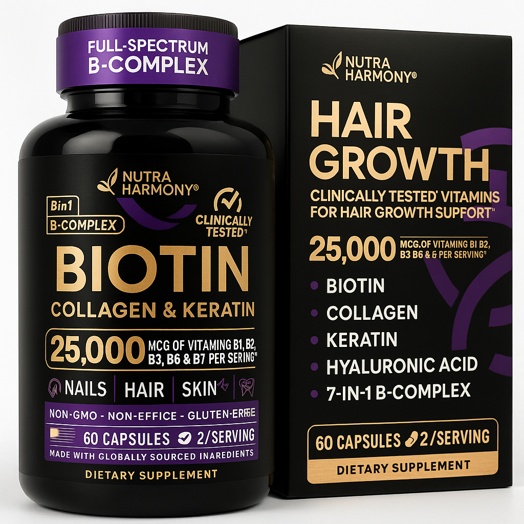 NUTRAHARMONY Biotin, Collagen & Keratin + B-Complex Capsule 60 Count