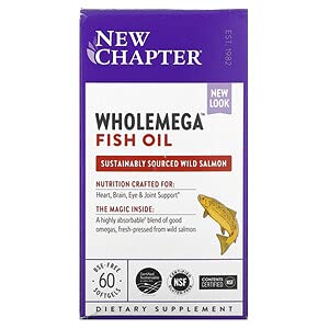 New Chapter Wholemega Whole Fish Oil with Omegas and Vitamin D3 Softgels 60