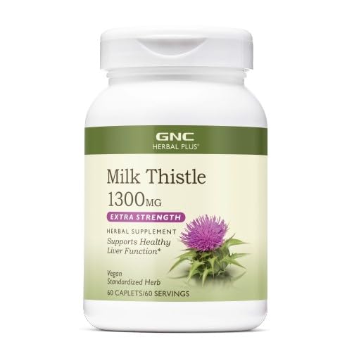 GNC Milk Thistle 1300mg Extra Strength Caplets, 60 Count