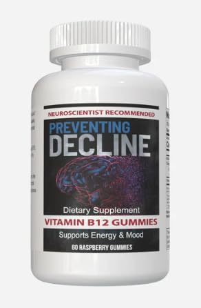 PREVENTING DECLINE Vitamin B12 Gummies 3000mcg, Vegan, Raspberry Flavor, Energy & Mood Support, 60 Count