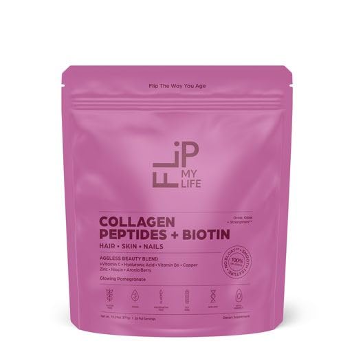 Flip My Life Collagen Peptides + Biotin, Hyaluronic Acid & Vitamin C Powder, 13.29 Ounce