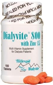 Dialyvite 800 with Zinc 15 mg Mineral Supplement for Dialysis Support Tablet, 180 Tablets