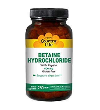 Country Life Betaine Hydrochloride/Pepsin Tablets, 1 Count