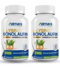 Palmara Health L-Lysine with Monolaurin 600mg 1:1 Ratio Capsules, 100 Count