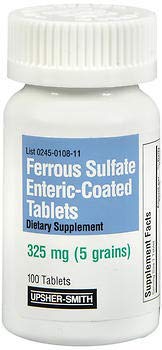 Usher-Smith Ferrous Sulfate 325mg Enteric-Coated Tablets, 100 Count