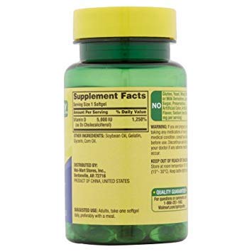 Spring Valley Vitamin D-3 Maximum Strength Softgels 5000 IU Dietary Supplement, 100 Softgels