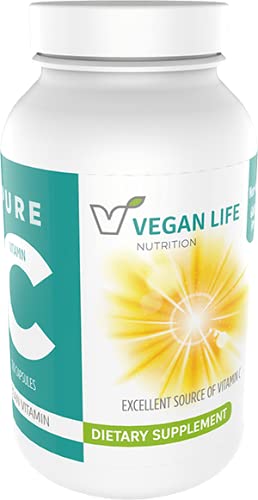 Vegan Life Nutrition Pure Vitamin C Supplement Capsule Gluten-Free, Non-GMO Immune Support and White Blood Cell Health 120 Capsules