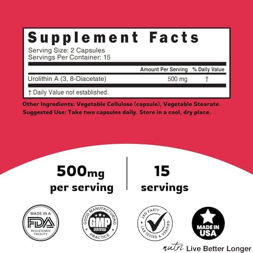 Nature's Fusions Nutri Urolithin A Supplement 500mg Capsule 30 Capsules