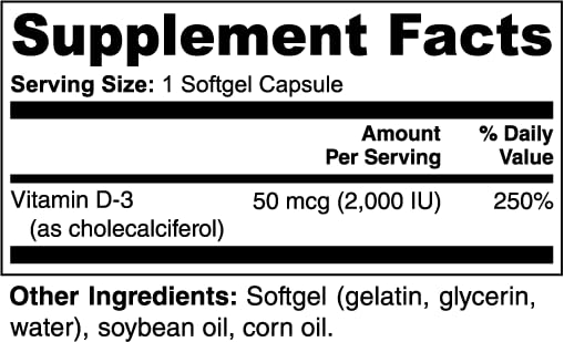 NutraVu Vitamin D3 2000 IU Softgels, 100 Count