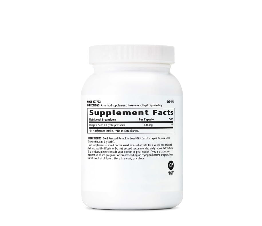 GNC Pumpkin Seed Oil 1000mg Supplement Softgel, 100 Count