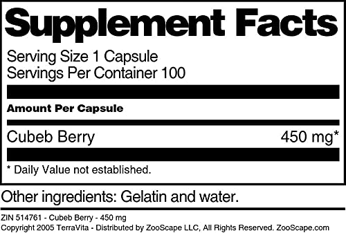 Terravita Cubeb Berry 450 mg Capsules 100 Count