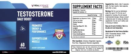 Real Science Nutrition Daily Boost Free Testosterone Booster for Men Capsules 60 Count
