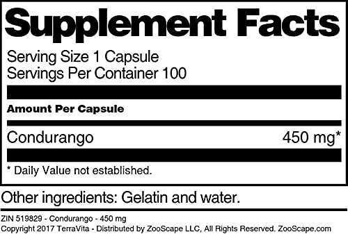 Terravita Condurango 450 mg Capsules, 100 Count
