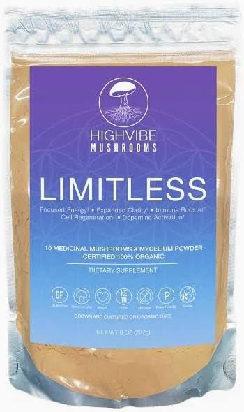 High Vibe Mushrooms Limitless Mushroom Powder Organic 10-in-1 Mushroom Blend for Focus, Energy & Immune Support, 8 Ounce