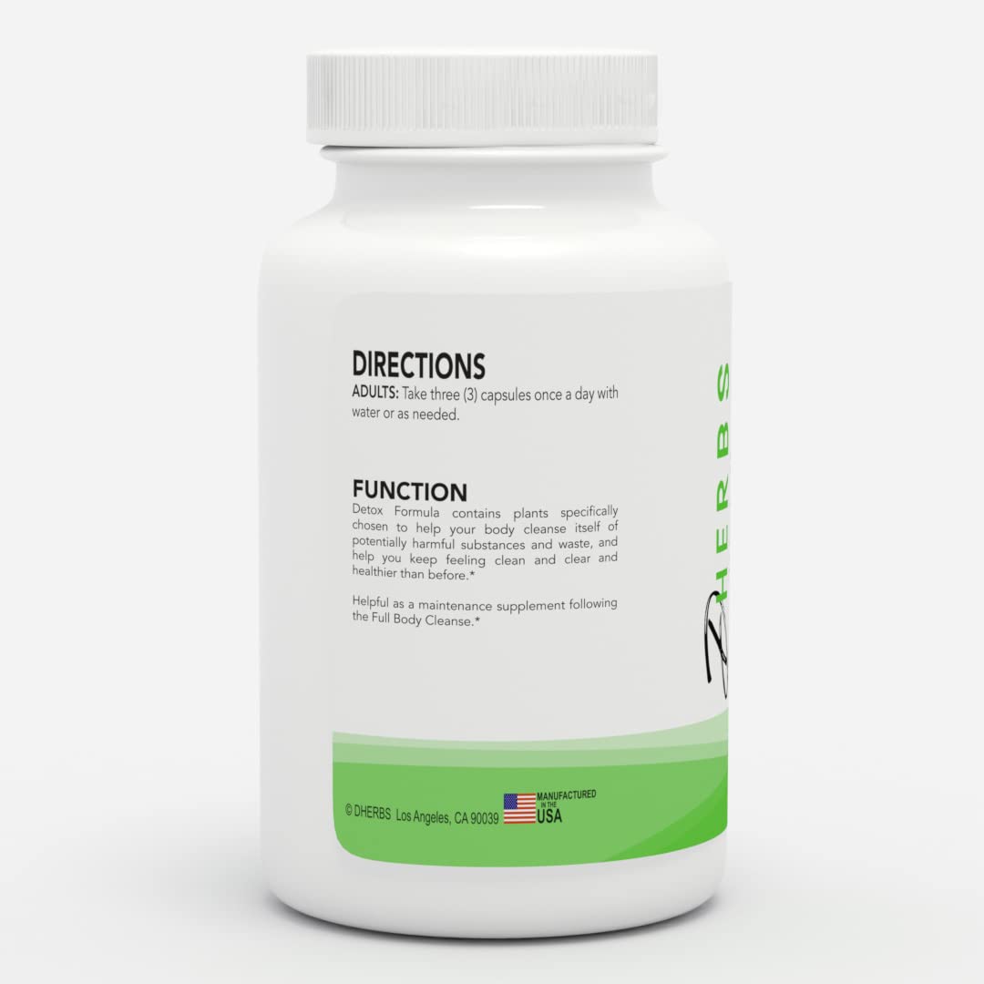 Dherbs Detox Formula Supplement, Herbal Body Cleanse with Dandelion Root 100 Capsules