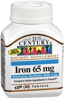21st Century Iron 65 mg with Ferrous Sulfate 325 mg Tablets, 480 Count